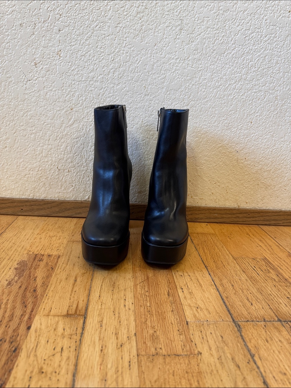 Zara Black Platform Block Heel Ankle Boots